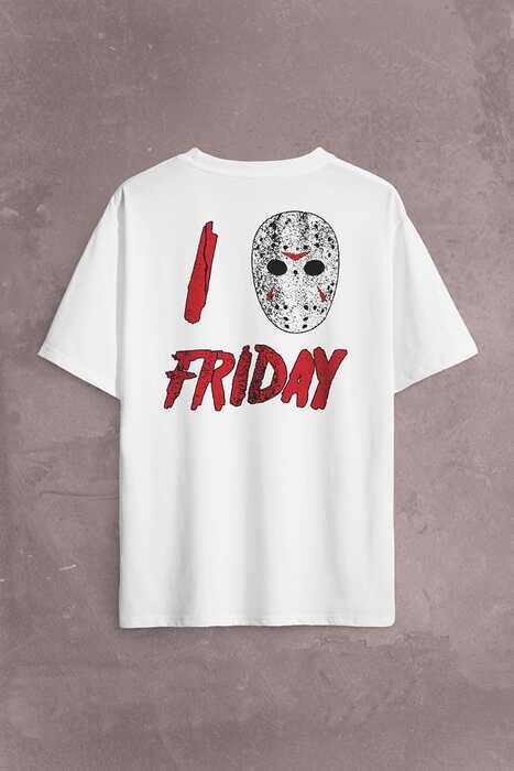 13. Cuma Onüçüncü Friday The 13Th 13 Sırt Ön Baskılı Oversize Tişört Unisex T-Shirt - 2
