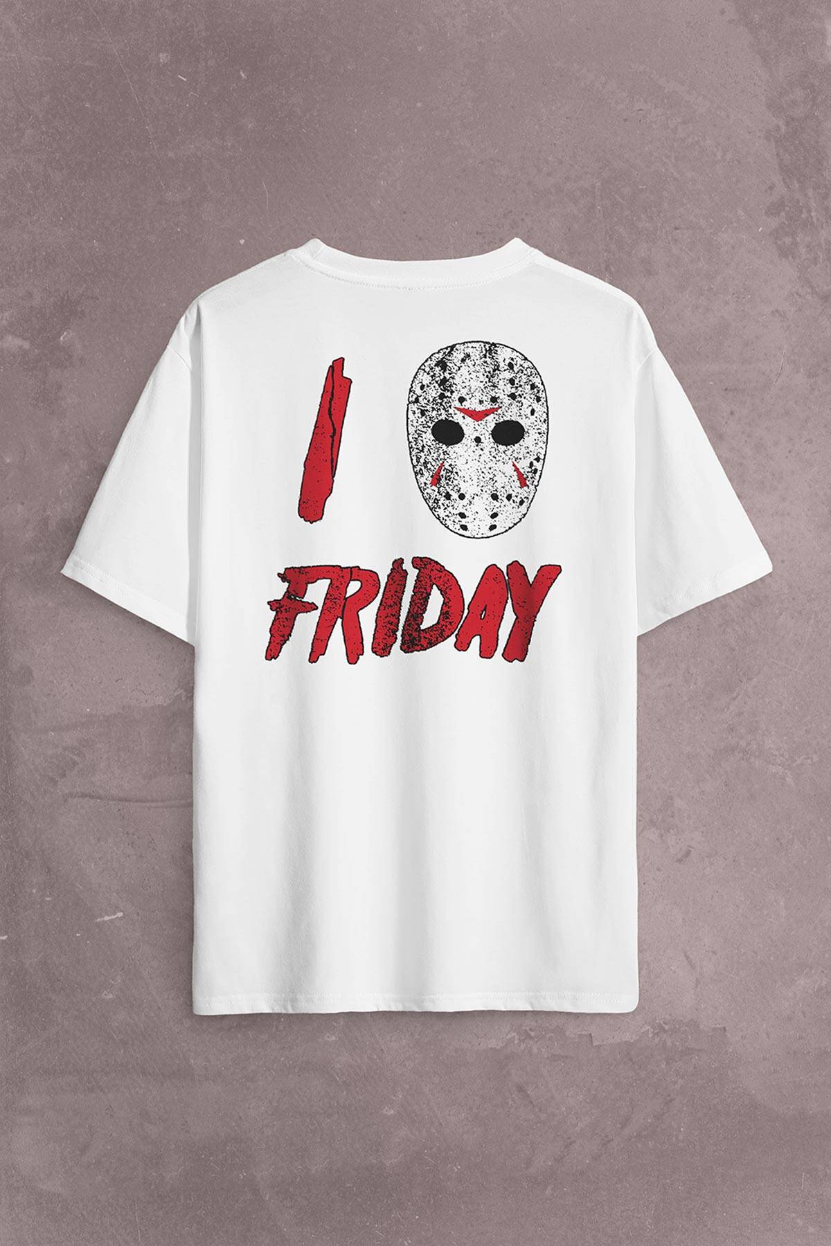 13. Cuma Onüçüncü Friday The 13Th 13 Sırt Ön Baskılı Oversize Tişört Unisex T-Shirt - 2