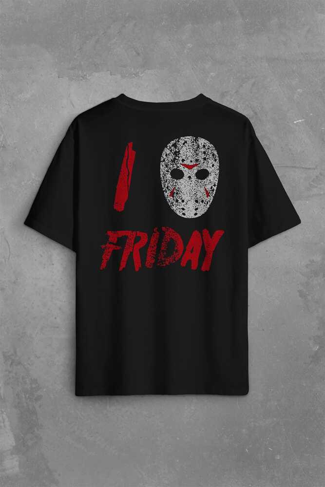 13. Cuma Onüçüncü Friday The 13Th 13 Sırt Ön Baskılı Oversize Tişört Unisex T-Shirt - 2