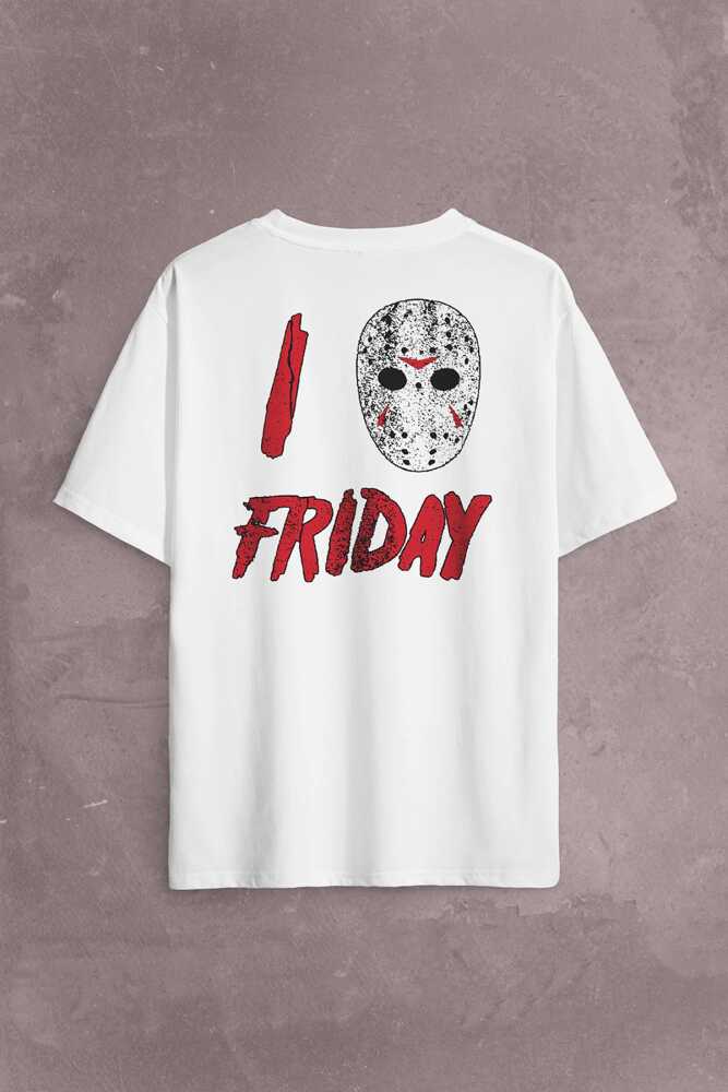13. Cuma Onüçüncü Friday The 13Th 13 Sırt Ön Baskılı Oversize Tişört Unisex T-Shirt - 2