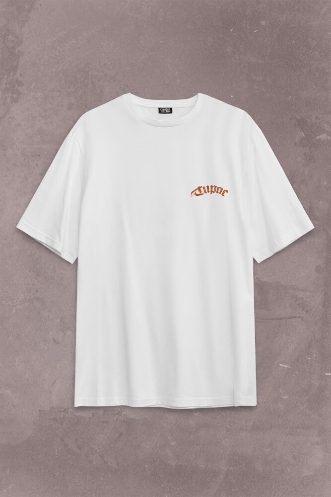 2Pac Tupac Shakur Makaveli Cartoon Atwork Hip Hop Sırt Ön Baskılı Oversize Tişört Unisex T-Shirt - 1