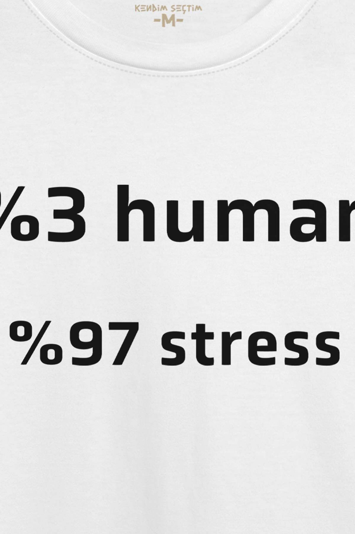 %3 Human %97 Stress Baskılı Beyaz Regular Fit Tişört (1)