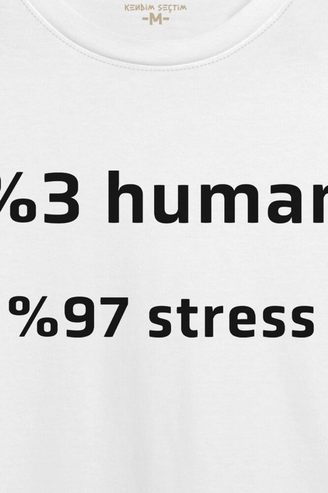 %3 Human %97 Stress Baskılı Beyaz Regular Fit Tişört - 2