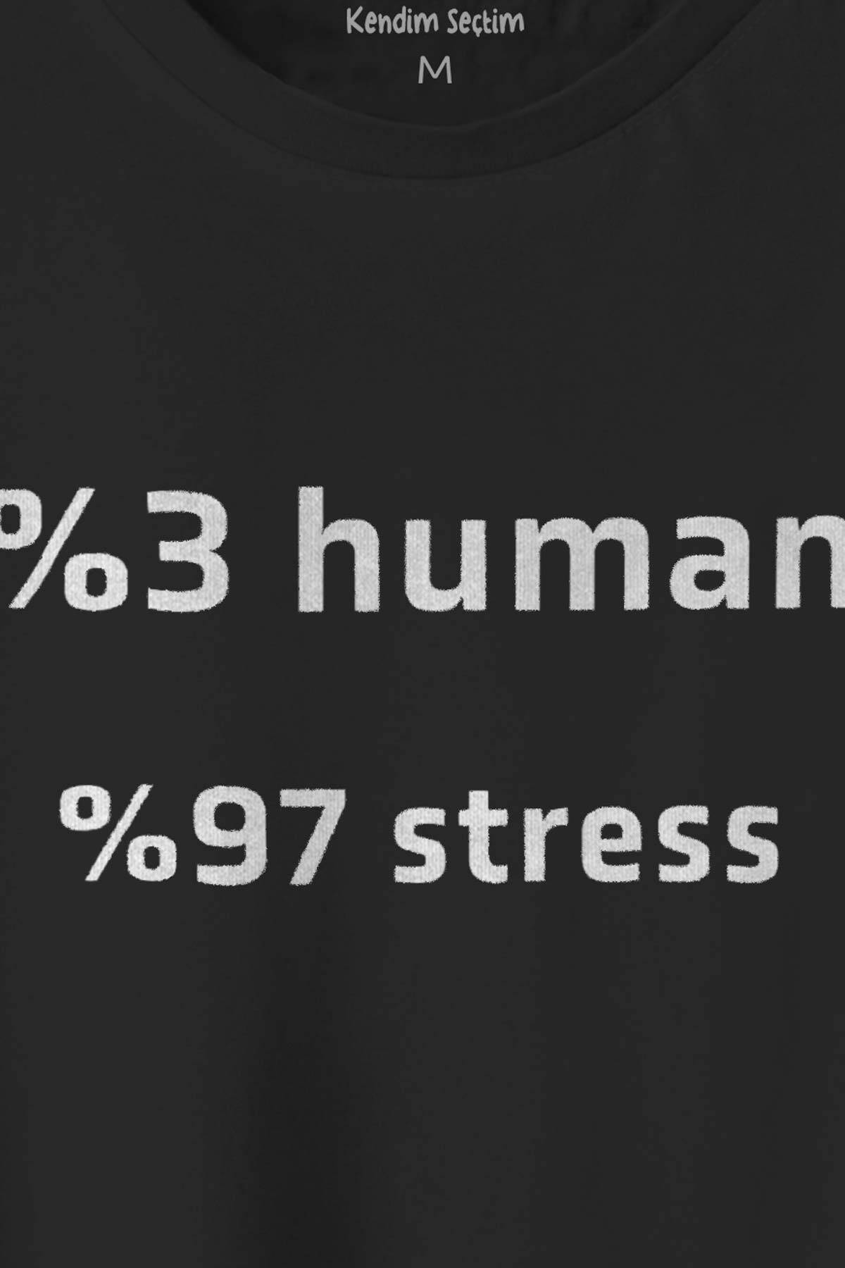 %3 Human %97 Stress Baskılı Siyah Regular Fit Tişört - 2