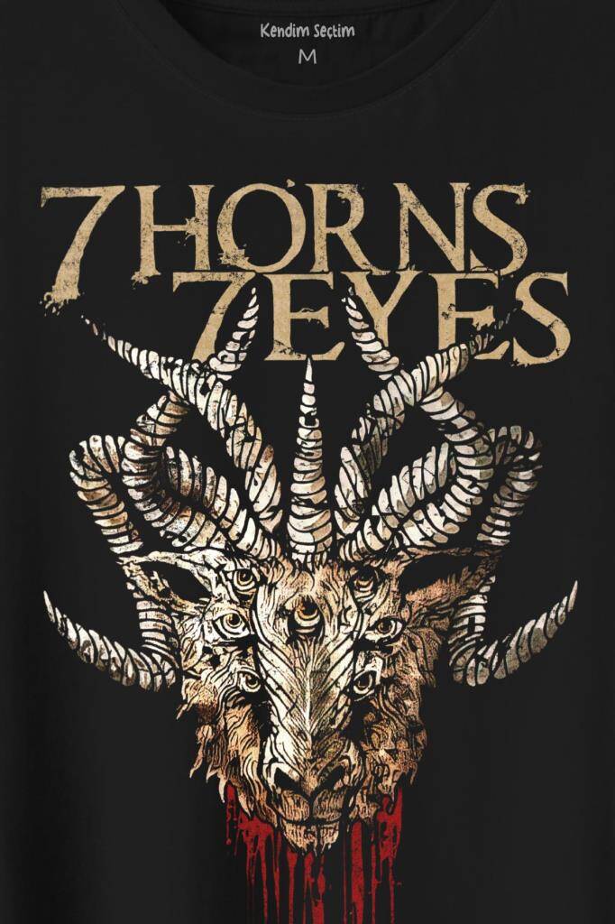 7 Horns 7 Eyes Metal Rock Baskılı Tişört Unisex T-Shirt - 2