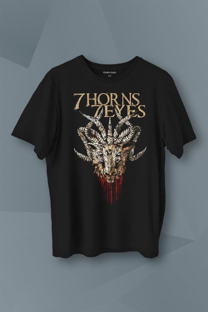 7 Horns 7 Eyes Metal Rock Baskılı Tişört Unisex T-Shirt - 1