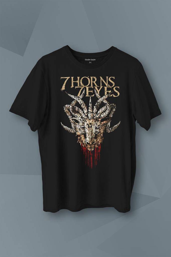 7 Horns 7 Eyes Metal Rock Baskılı Tişört Unisex T-Shirt - 1