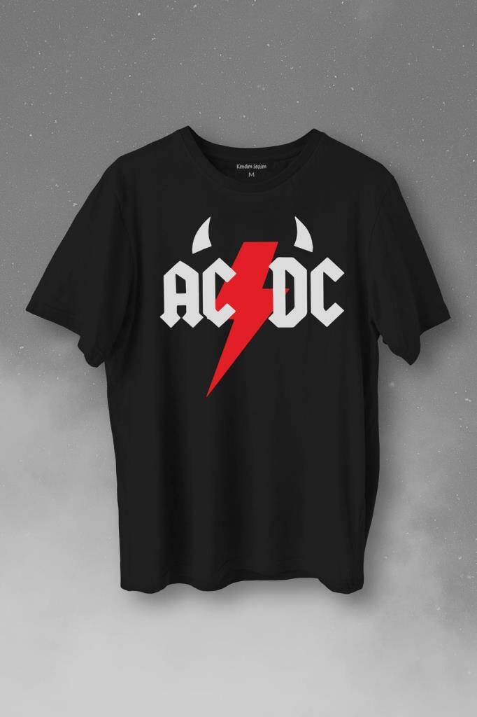 Ac Dc Alternatif Doğru Akım Music Devil Baskılı Tişört Unisex T-Shirt - 1
