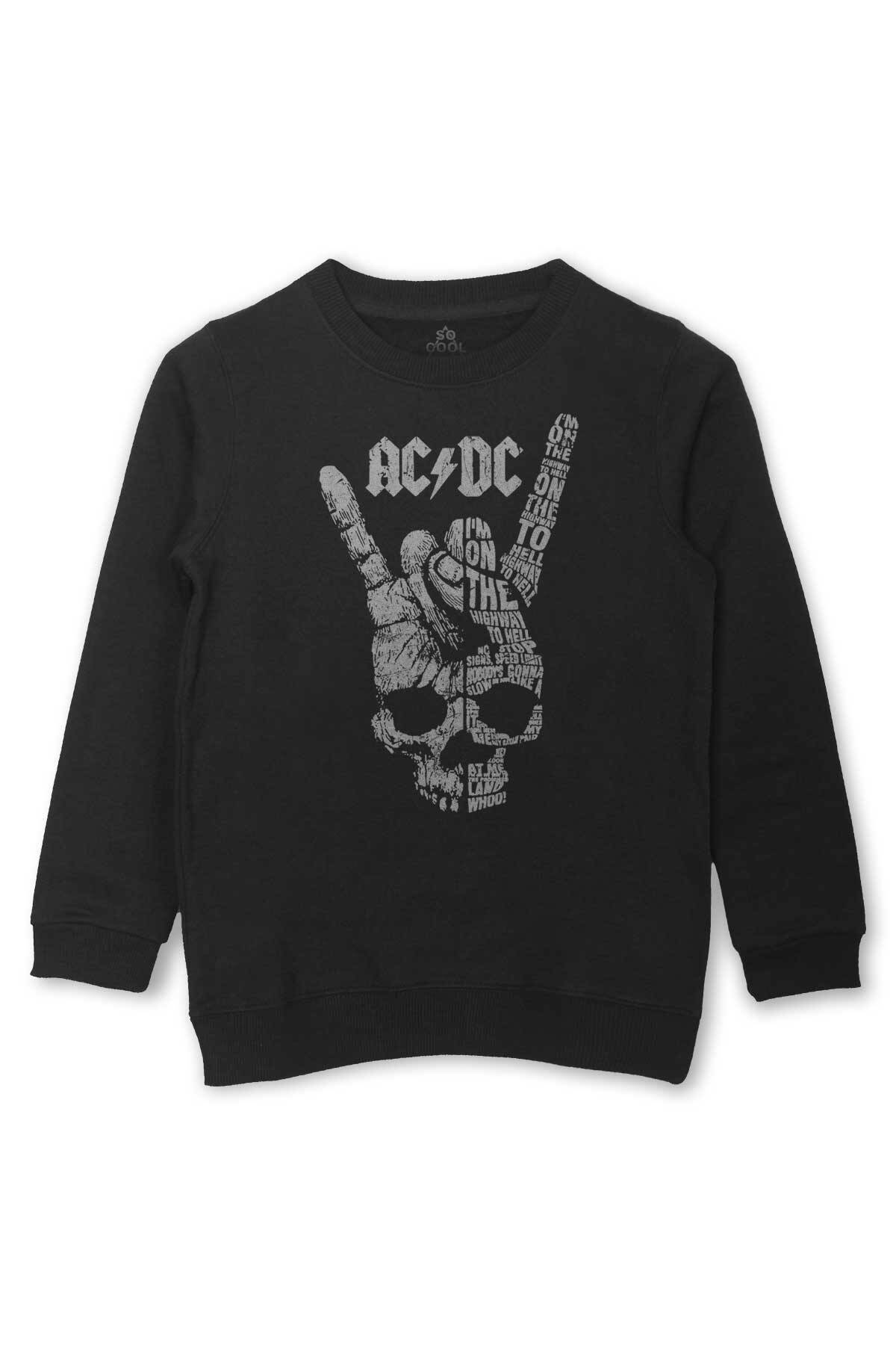 AC DC Hard Rock Music Müzik Baskılı Çocuk Sweatshirt Siyah Sweat - 1