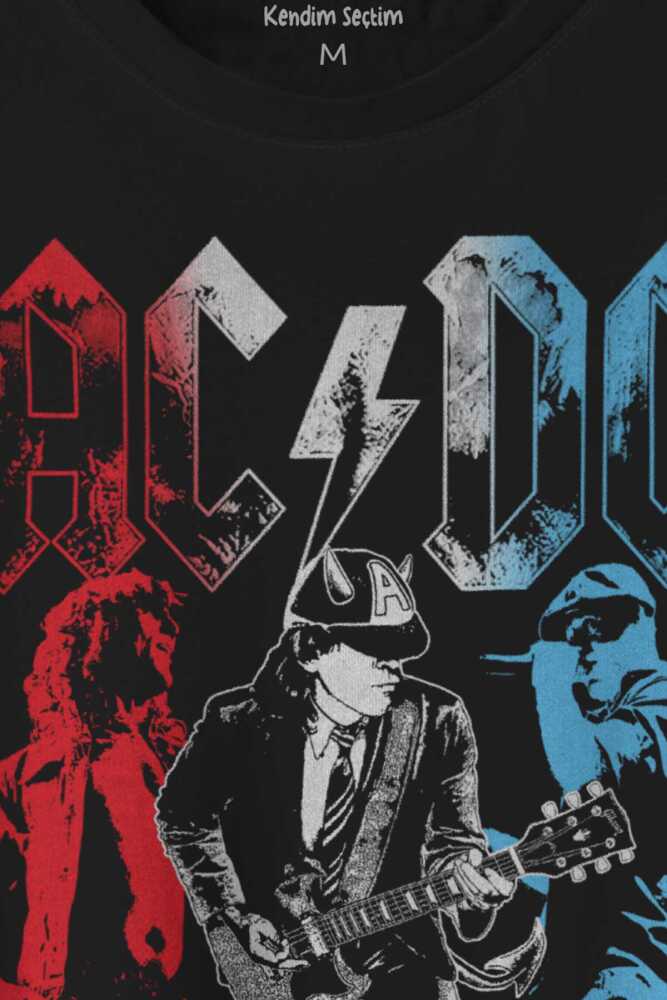 Ac Dc Kırmızı Bordo Gri Mavi Angus ve Malcolm Young Rock'n Roll Baskılı Tişört Unisex T-shirt (1)