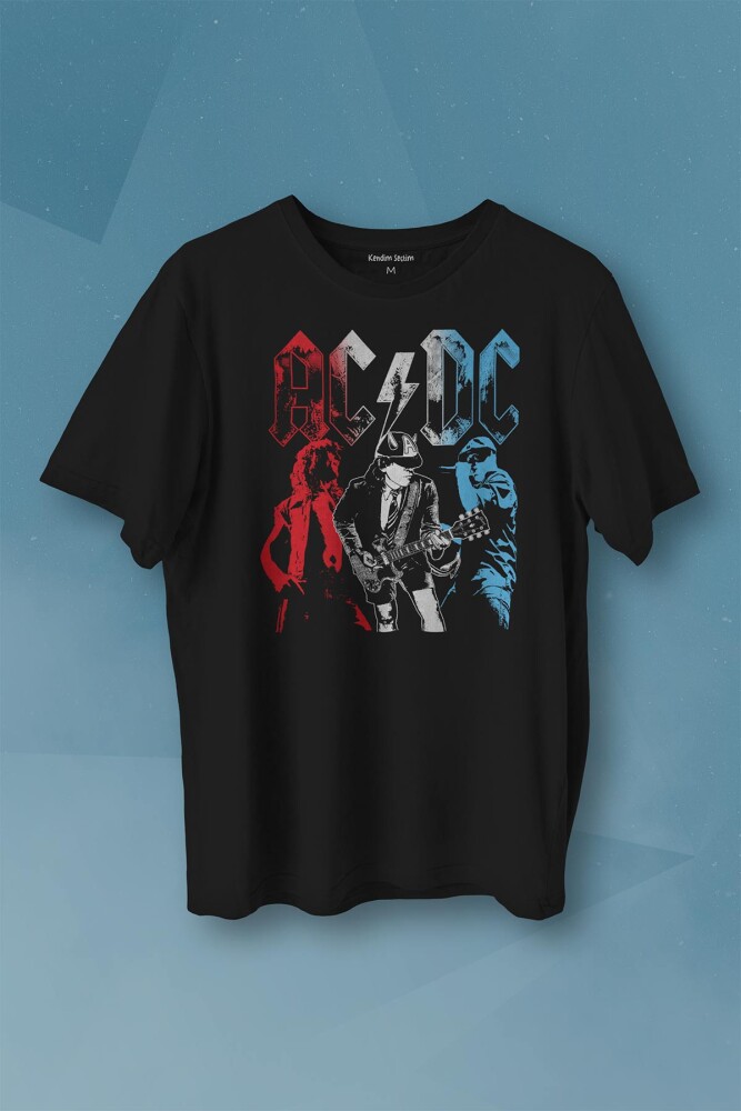 Ac Dc Kırmızı Bordo Gri Mavi Angus ve Malcolm Young Rock'n Roll Baskılı Tişört Unisex T-shirt