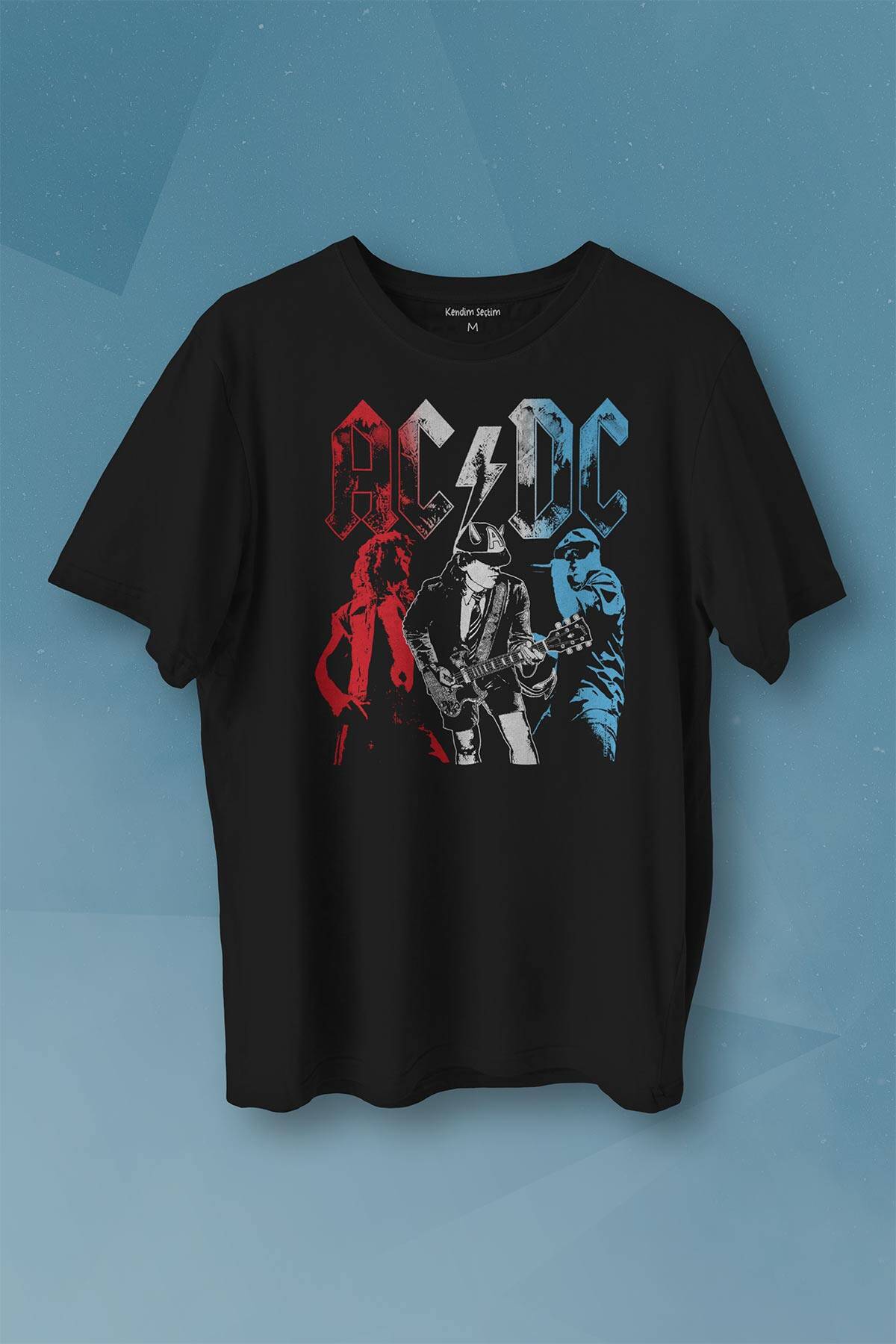 Ac Dc Kırmızı Bordo Gri Mavi Angus ve Malcolm Young Rock'n Roll Baskılı Tişört Unisex T-shirt