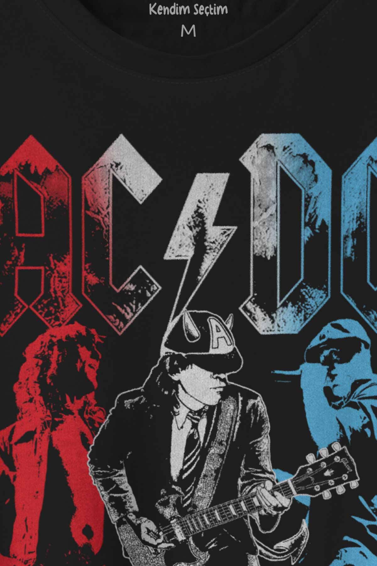 Ac Dc Kırmızı Bordo Gri Mavi Angus ve Malcolm Young Rock'n Roll Baskılı Tişört Unisex T-shirt - 2