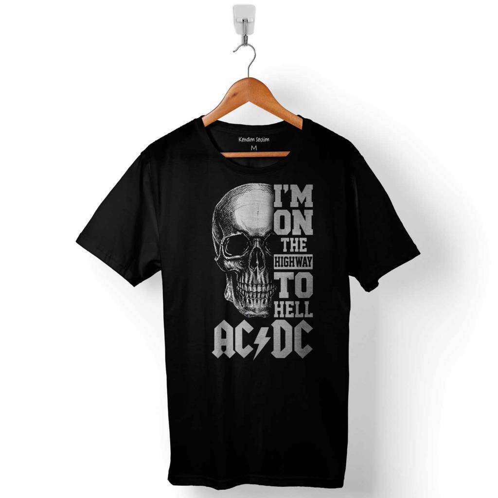 Ac Dc Skull Kuru Kafa I Am On The Hıghway To Hell Baskılı Tişört Unisex T-Shirt - 1