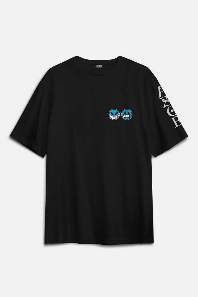 Ace Fire Fist Whitebeard Pirates Portgas One Piece ASCE Anime Kol Baskılı Oversize T-shirt