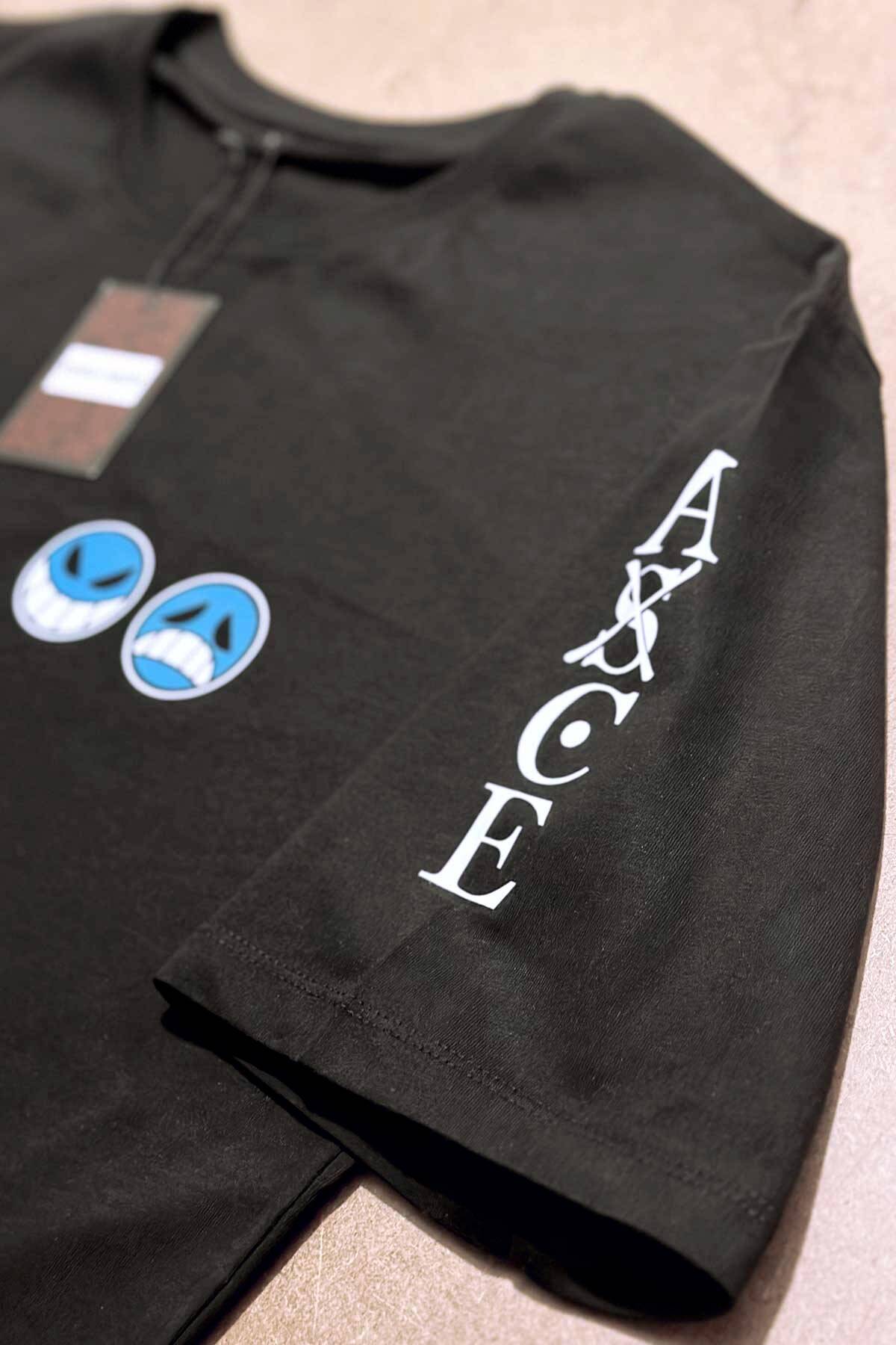 Ace Fire Fist Whitebeard Pirates Portgas One Piece ASCE Anime Kol Baskılı Oversize T-shirt - 3