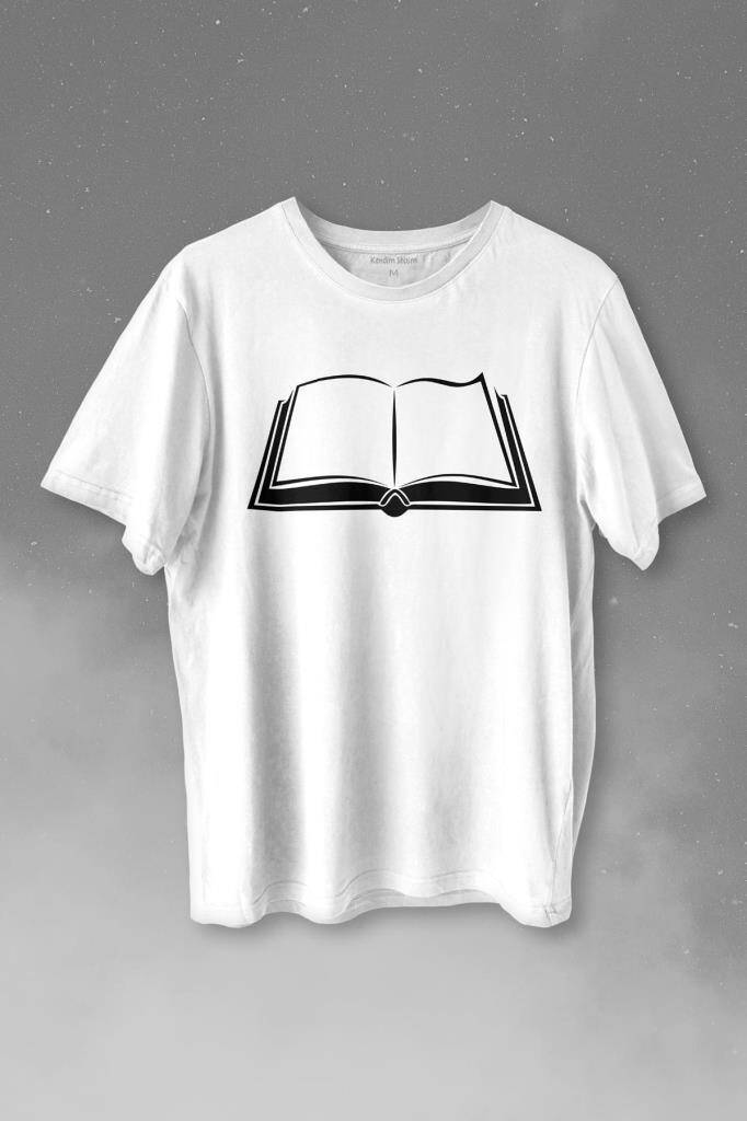 Açık Kitap Sayfası Edebiyat Roman Şiir Şair Adam Baskılı Tişört Unisex T-shirt - 1