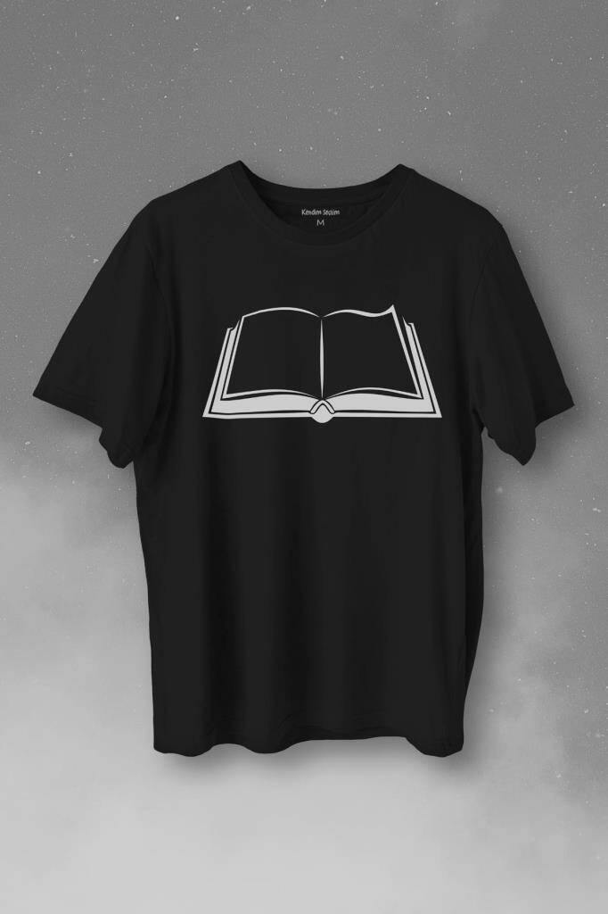 Açık Kitap Sayfası Edebiyat Roman Şiir Şair Adam Baskılı Tişört Unisex T-Shirt - 1