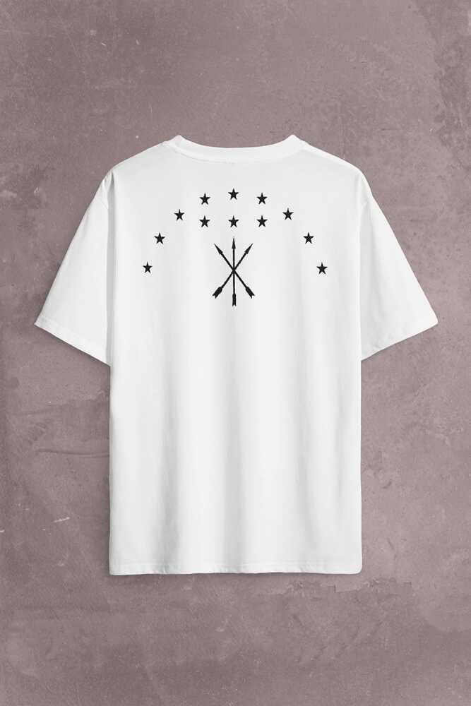 Adige Çerkes Bayrağı Adygea Circassian Flag Sırt Ön Baskılı Oversize Tişört Unisex T-Shirt (1)