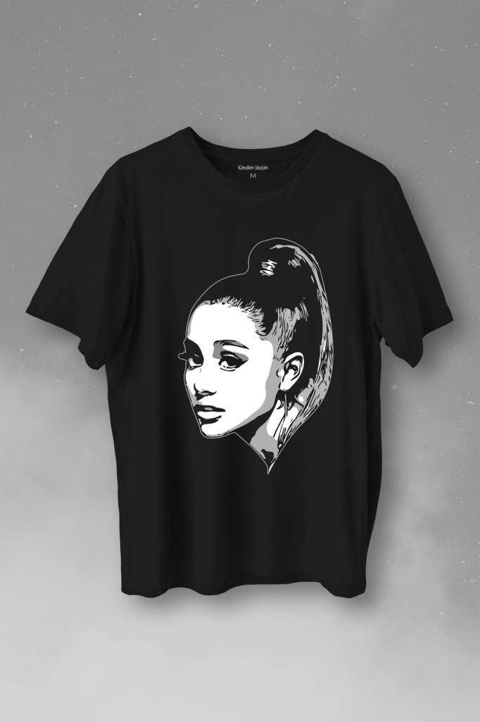 Adriana Grande Portre Silüeti Baskılı Tişört Unisex T-Shirt - 1