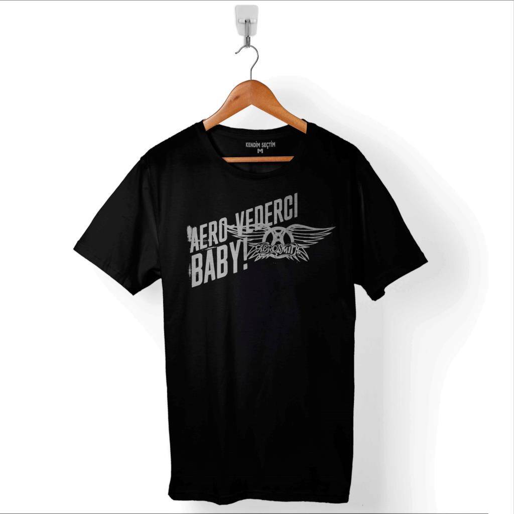 Aerosmith Steven Tyler Black On Black Wings Baskılı Tişört Unisex T-Shirt - 1