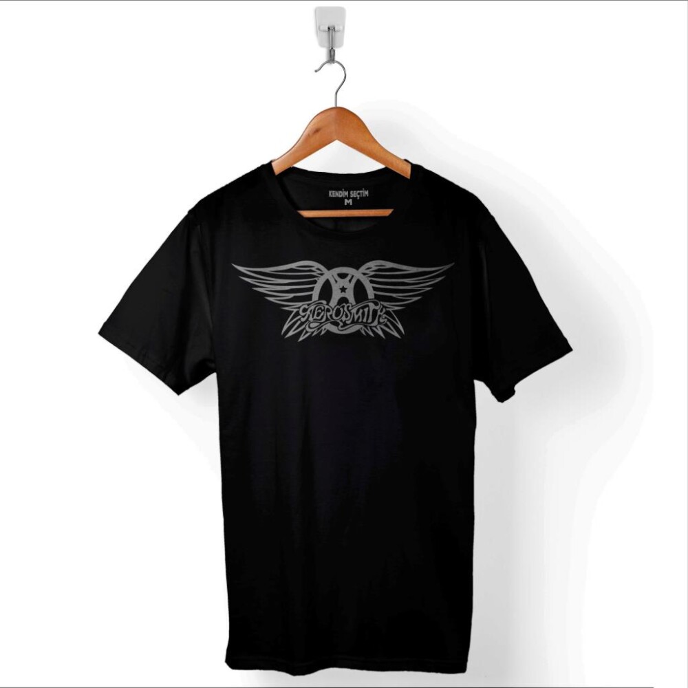 Aerosmith Steven Tyler Black On Black Wings Baskılı Tişört Unisex T-Shirt - 1