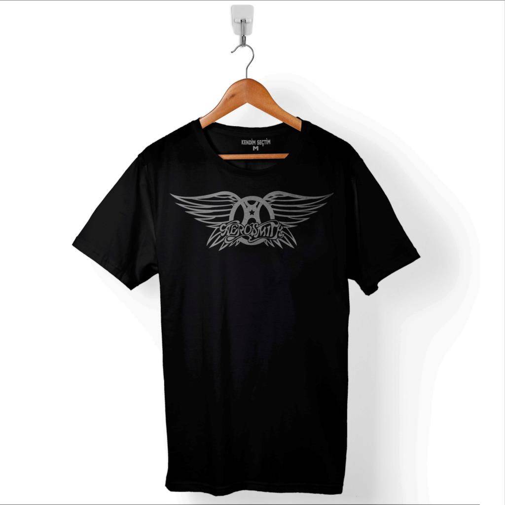 Aerosmith Steven Tyler Black On Black Wings Baskılı Tişört Unisex T-Shirt - 1