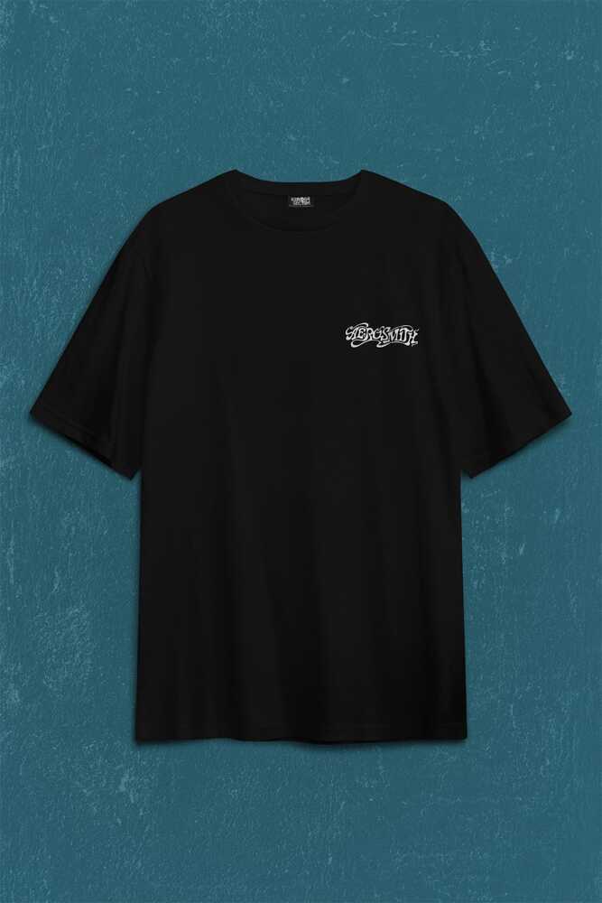 Aerosmith Steven Tyler Black On Black Wings Sırt Ön Baskılı Oversize Tişört Unisex T-Shirt (1)