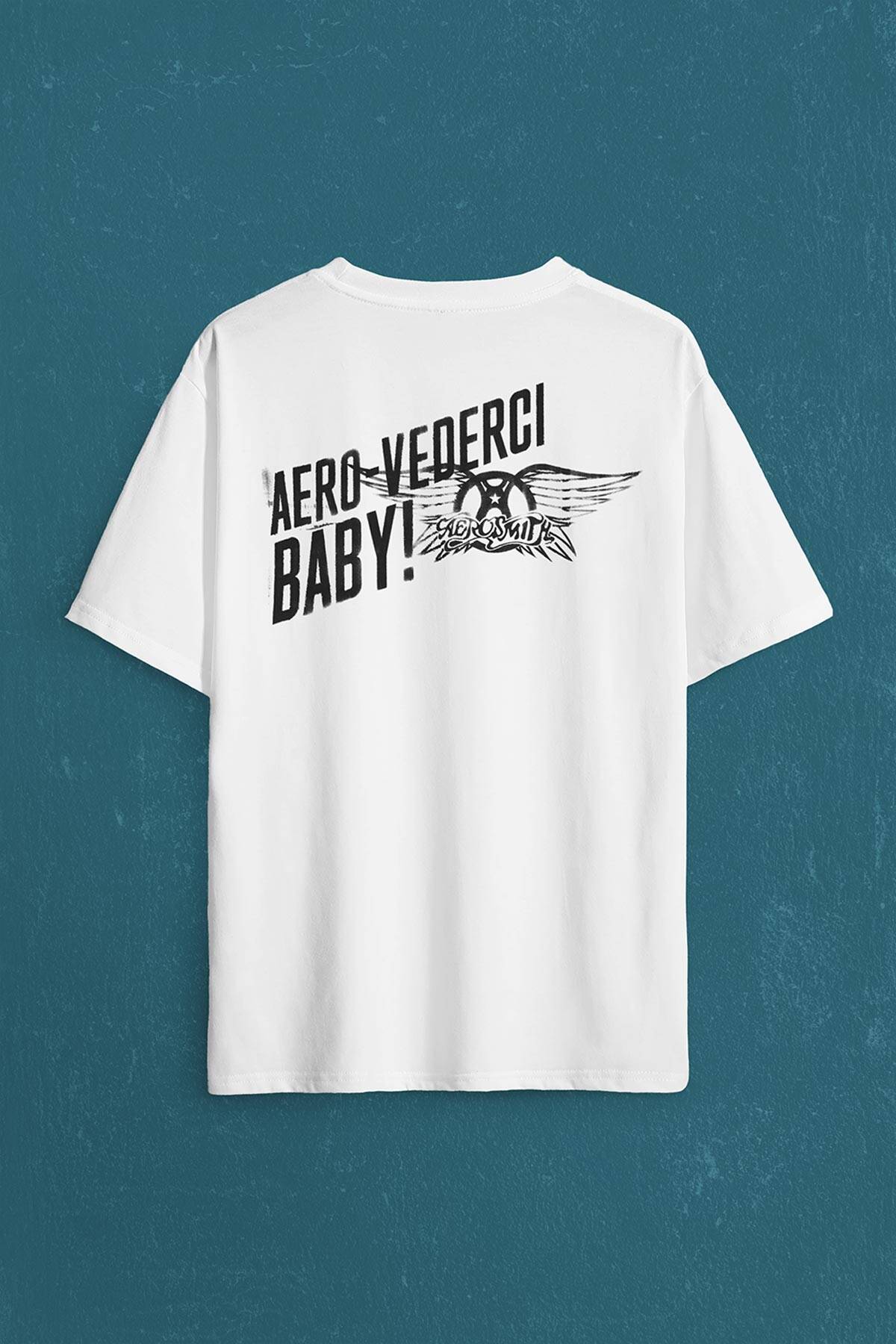 Aerosmith Steven Tyler Black On Black Wings Sırt Ön Baskılı Oversize Tişört Unisex T-Shirt (1)
