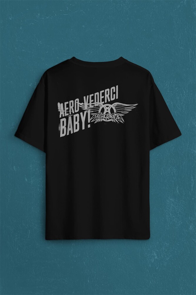 Aerosmith Steven Tyler Black On Black Wings Sırt Ön Baskılı Oversize Tişört Unisex T-Shirt - 1