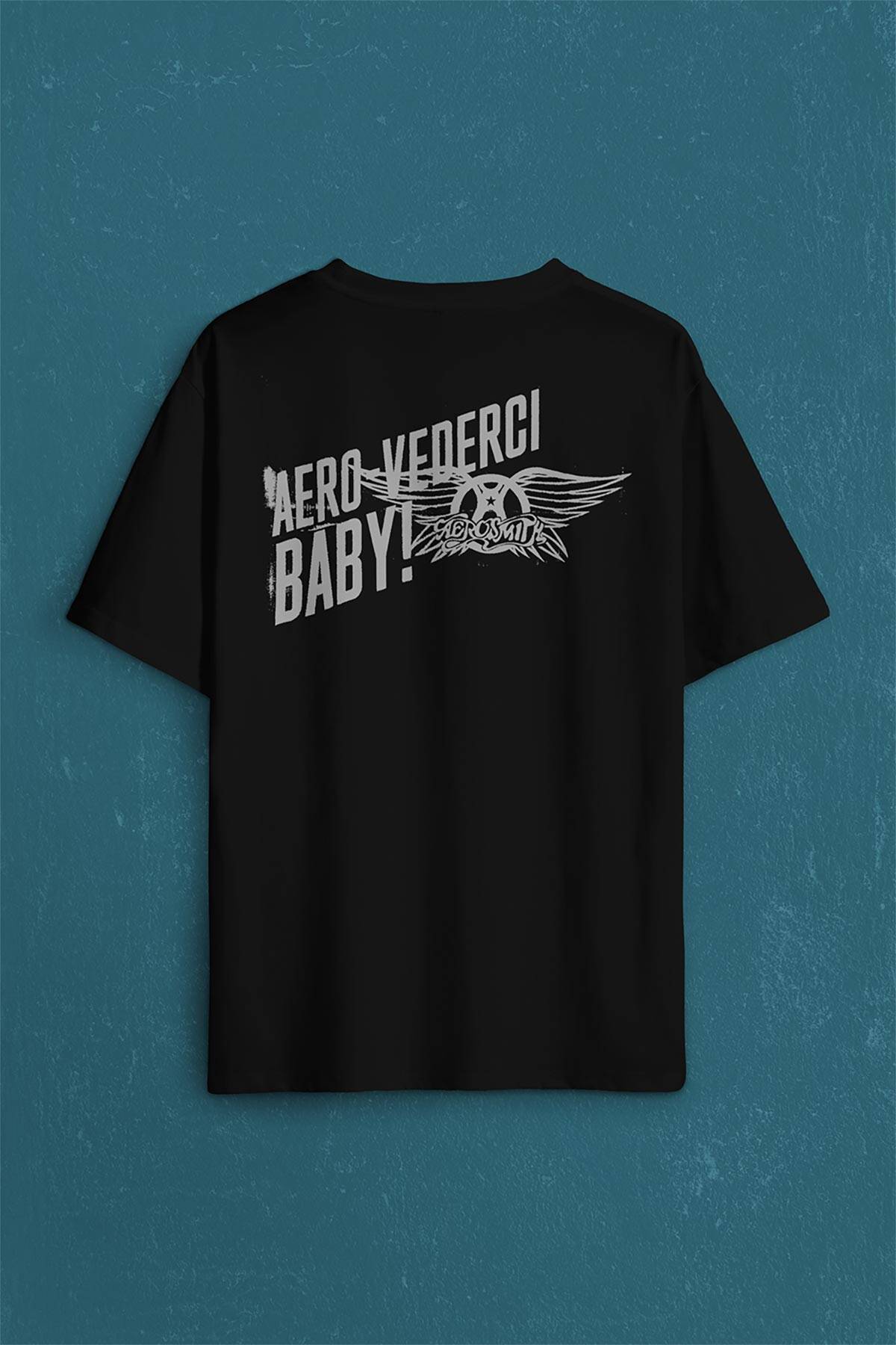 Aerosmith Steven Tyler Black On Black Wings Sırt Ön Baskılı Oversize Tişört Unisex T-Shirt - 1