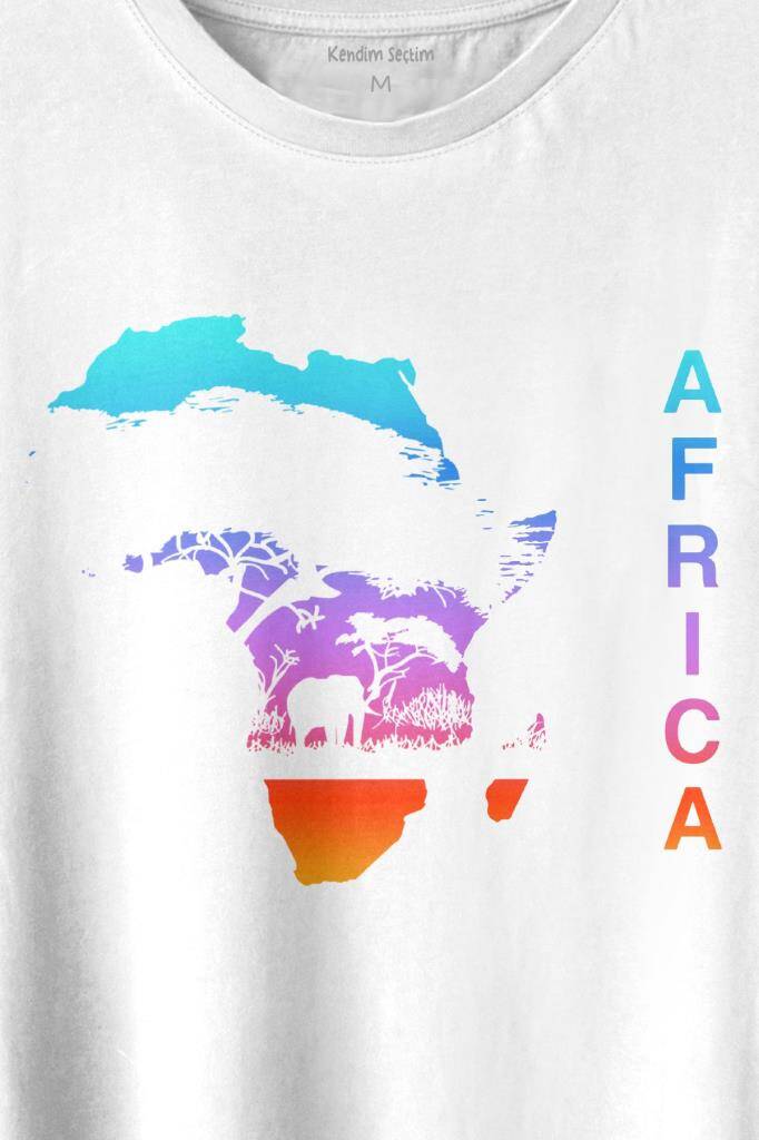 Africa Afrika Kıtası Gökkuşağı Renkleri Baskılı Tişört Unisex T-shirt (1)