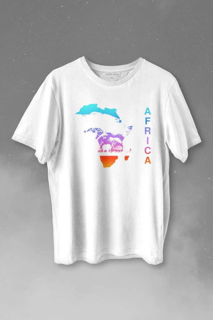 Africa Afrika Kıtası Gökkuşağı Renkleri Baskılı Tişört Unisex T-shirt - 1