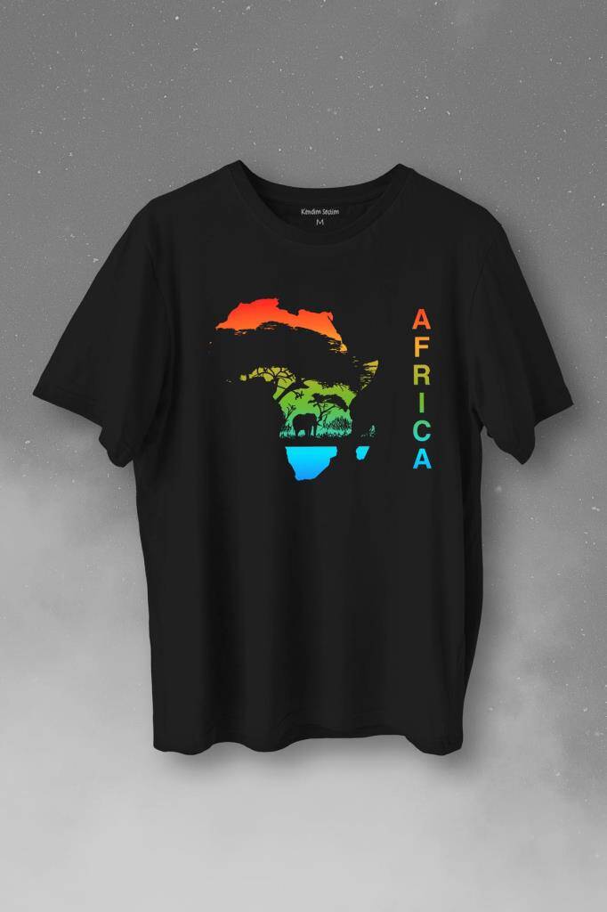 Africa Afrika Kıtası Gökkuşağı Renkleri Baskılı Tişört Unisex T-Shirt - 1