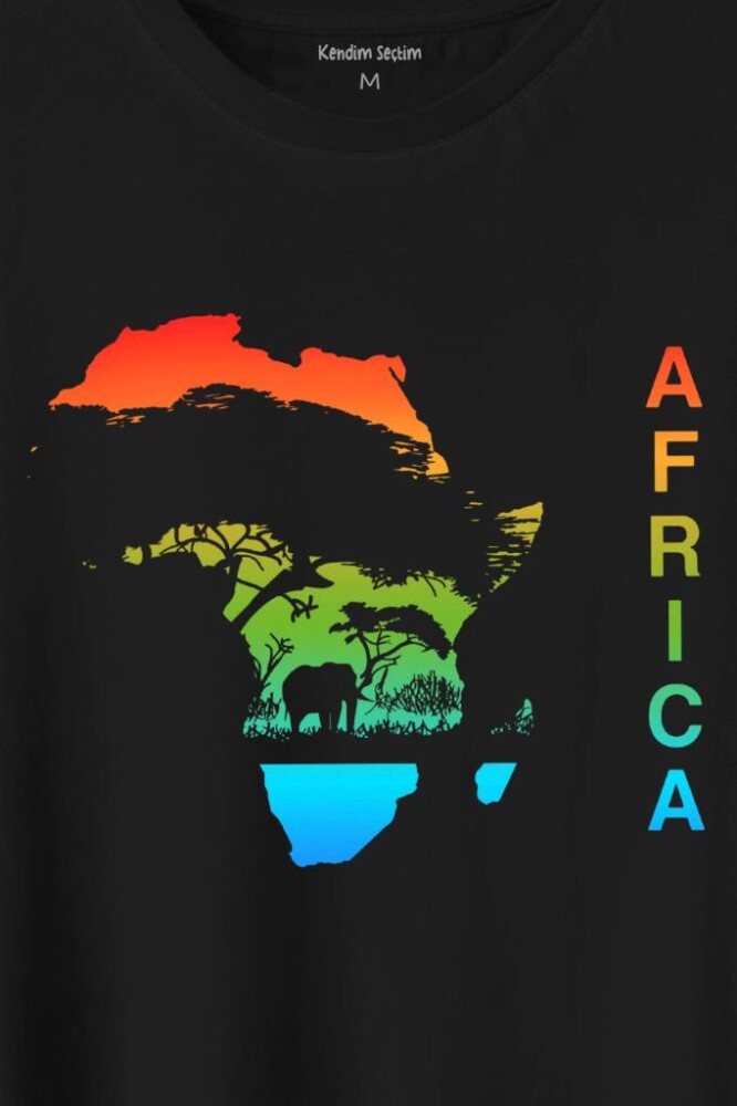 Africa Afrika Kıtası Gökkuşağı Renkleri Baskılı Tişört Unisex T-Shirt (1)