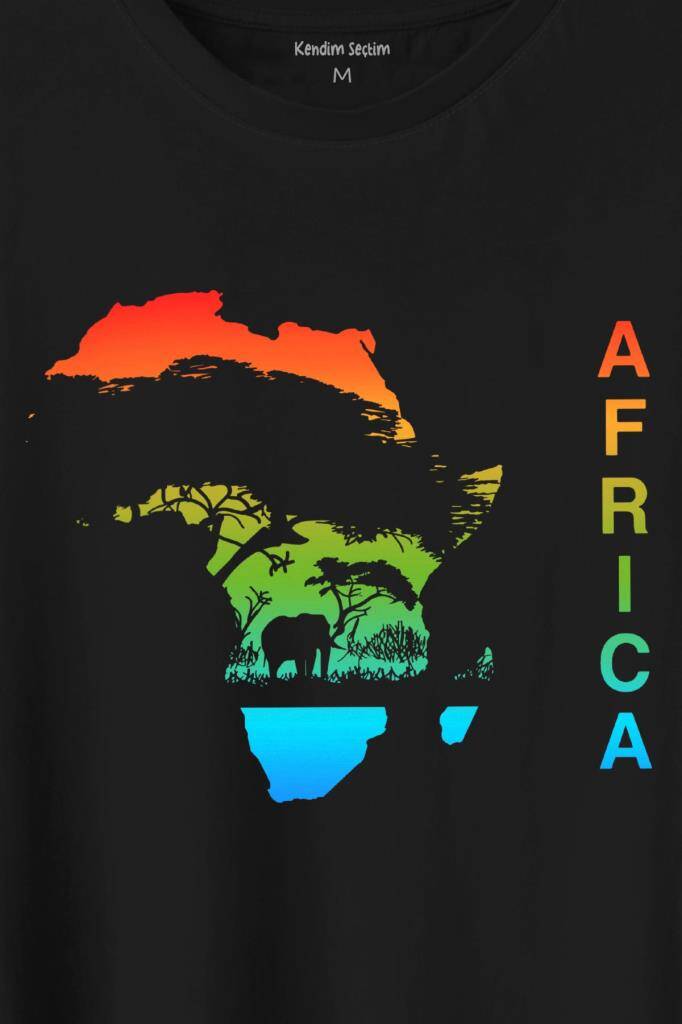 Africa Afrika Kıtası Gökkuşağı Renkleri Baskılı Tişört Unisex T-Shirt (1)