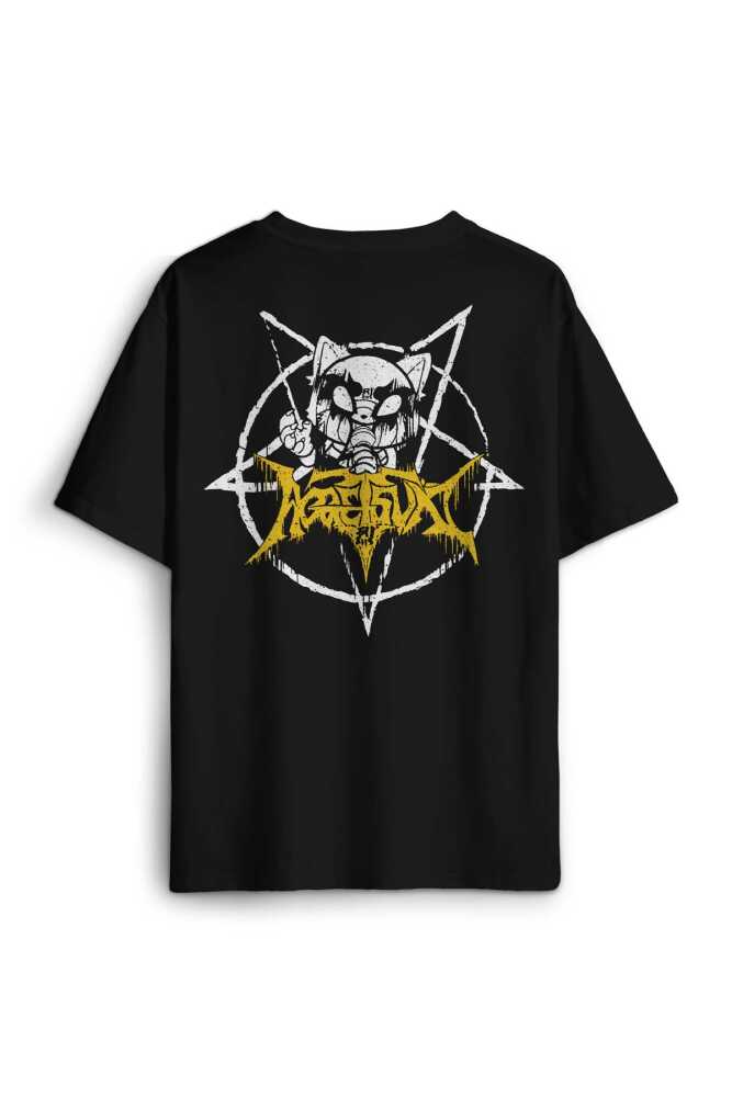 Aggretsuko Agresif Retsuko Gotik Japon Anime Manga Metal Gothic Baskılı Oversize T-shirt Siyah Tişört - 1