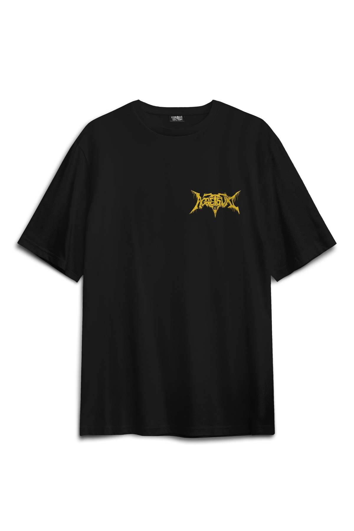 Aggretsuko Agresif Retsuko Gotik Japon Anime Manga Metal Gothic Baskılı Oversize T-shirt Siyah Tişört (1)