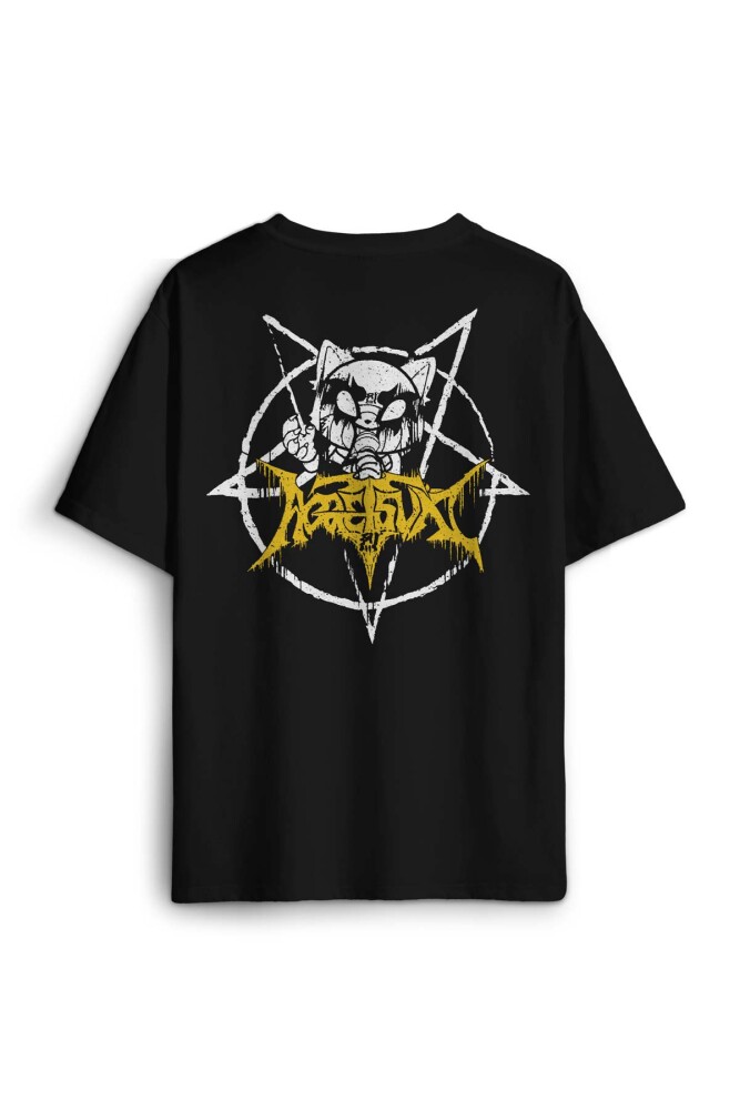Aggretsuko Agresif Retsuko Gotik Japon Anime Manga Metal Gothic Baskılı Oversize T-shirt Siyah Tişört - 1