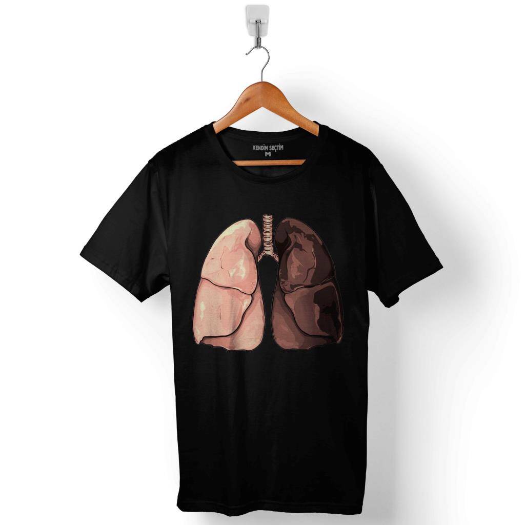 Akciğer Sigara Zararları Sağlıklı HastAliklı Ciğer Baskılı Tişört Unisex T-Shirt - 1
