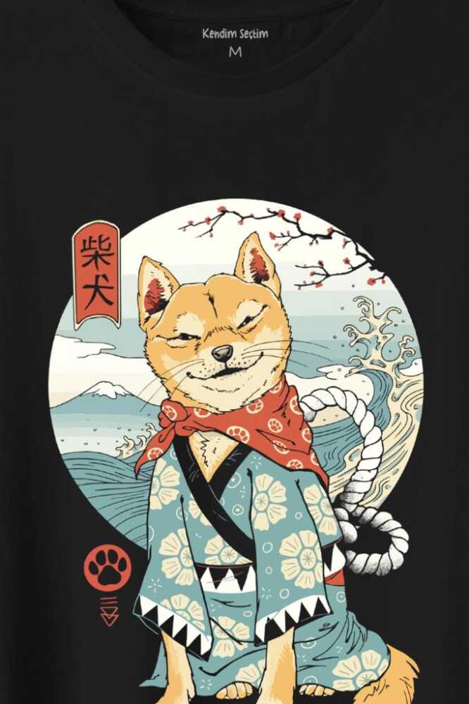 Akita Dog Japon Köpeği Shiba Inu Samurai Japanese Baskılı Tişört Unisex T-Shirt - 2