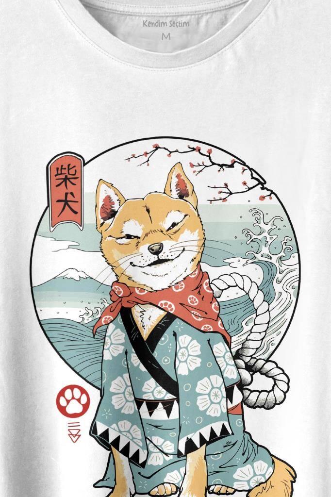 Akita Dog Japon Köpeği Shiba Inu Samurai Japanese Baskılı Tişört Unisex T-shirt (1)