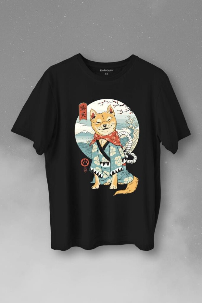 Akita Dog Japon Köpeği Shiba Inu Samurai Japanese Baskılı Tişört Unisex T-Shirt - 1