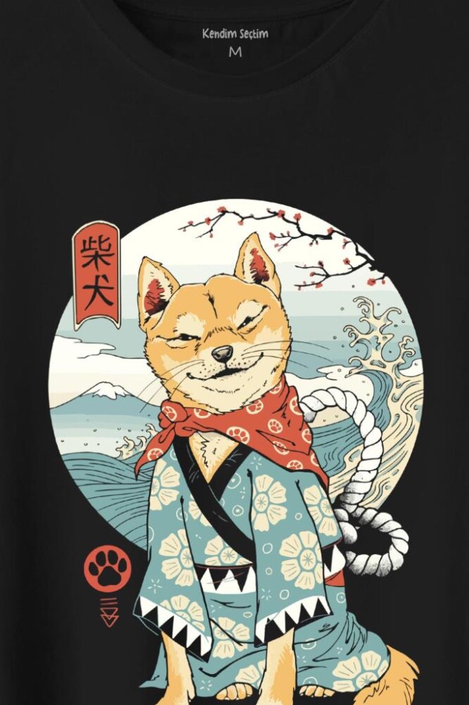 Akita Dog Japon Köpeği Shiba Inu Samurai Japanese Baskılı Tişört Unisex T-Shirt - 2
