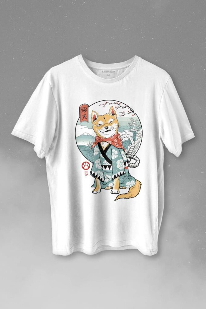 Akita Dog Japon Köpeği Shiba Inu Samurai Japanese Baskılı Tişört Unisex T-shirt - KENDİM SEÇTİM
