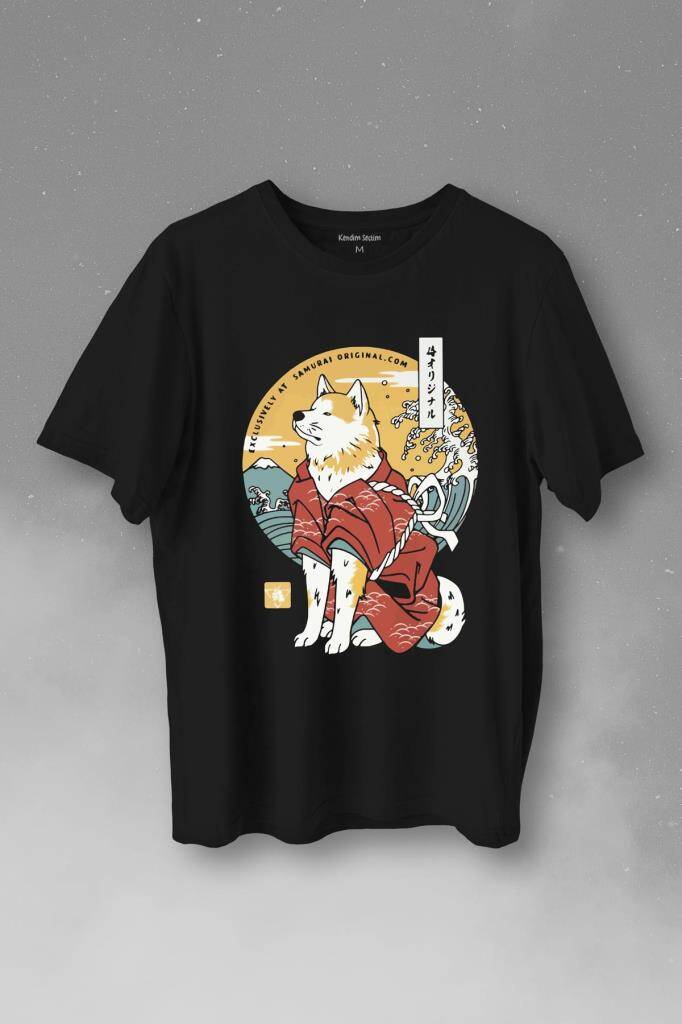 Akita Dog Japon Köpeği Shiba Inu Samurai Japanese Baskılı Tişört Unisex T-Shirt - 1