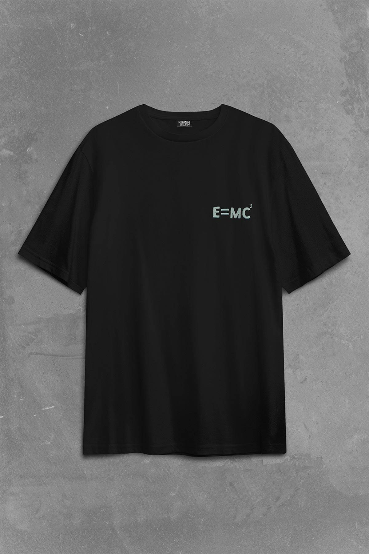 Albert Einstein Beyaz E=Mc2 Işık Hızı Sırt Ön Baskılı Oversize Tişört Unisex T-Shirt - 1