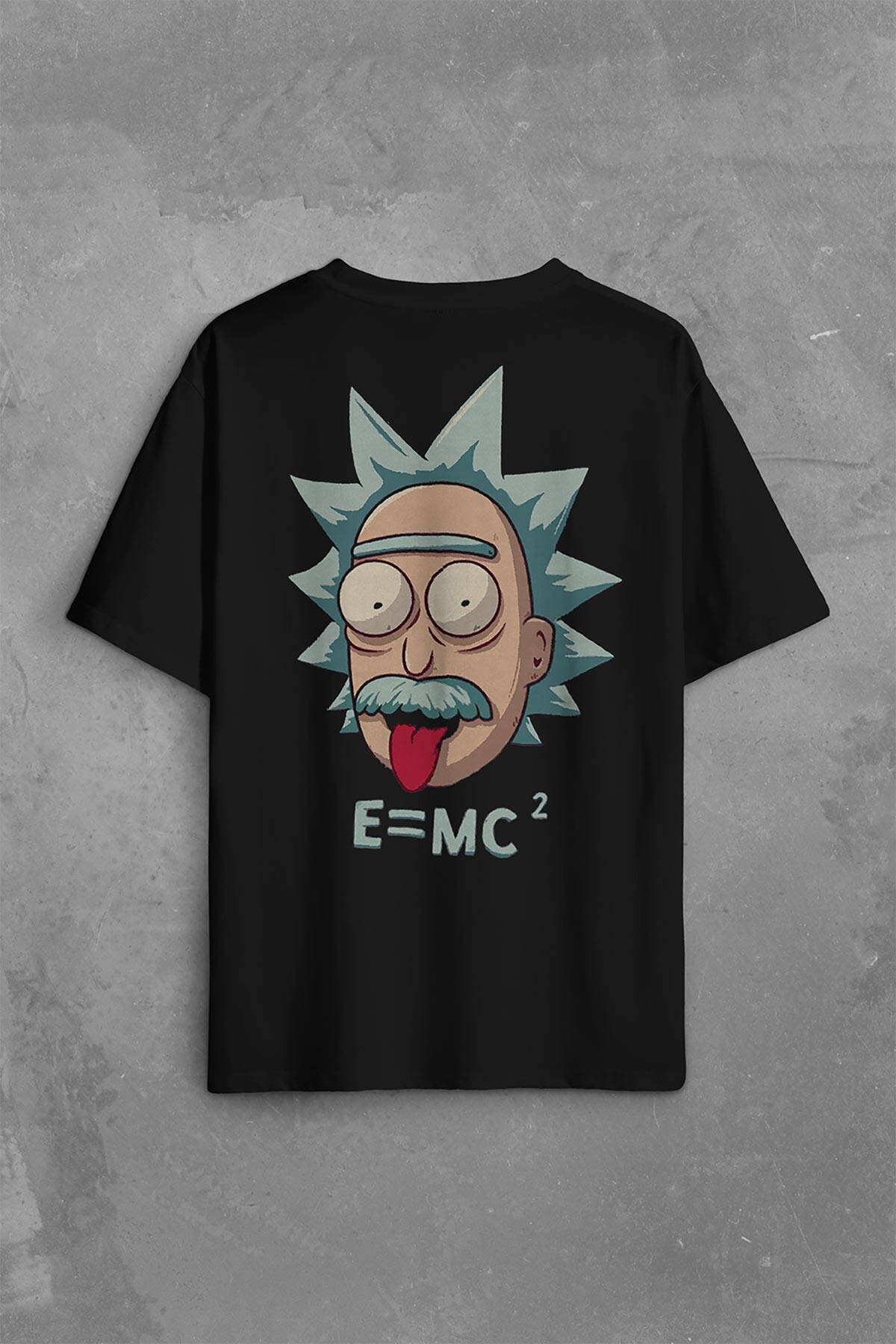 Albert Einstein Beyaz E=Mc2 Işık Hızı Sırt Ön Baskılı Oversize Tişört Unisex T-Shirt (1)