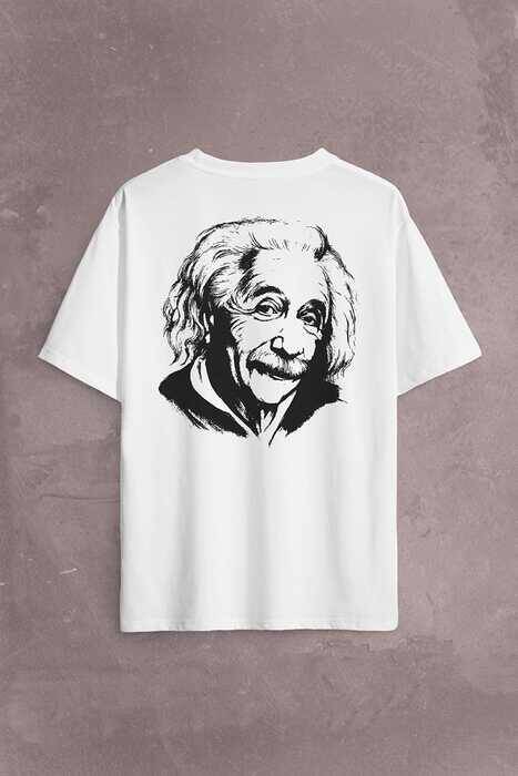 Albert Einstein İzafiyet Görelilik Teorisi E=mc2 Fizik Sırt Ön Baskılı Oversize Tişört Unisex T-Shirt - 1