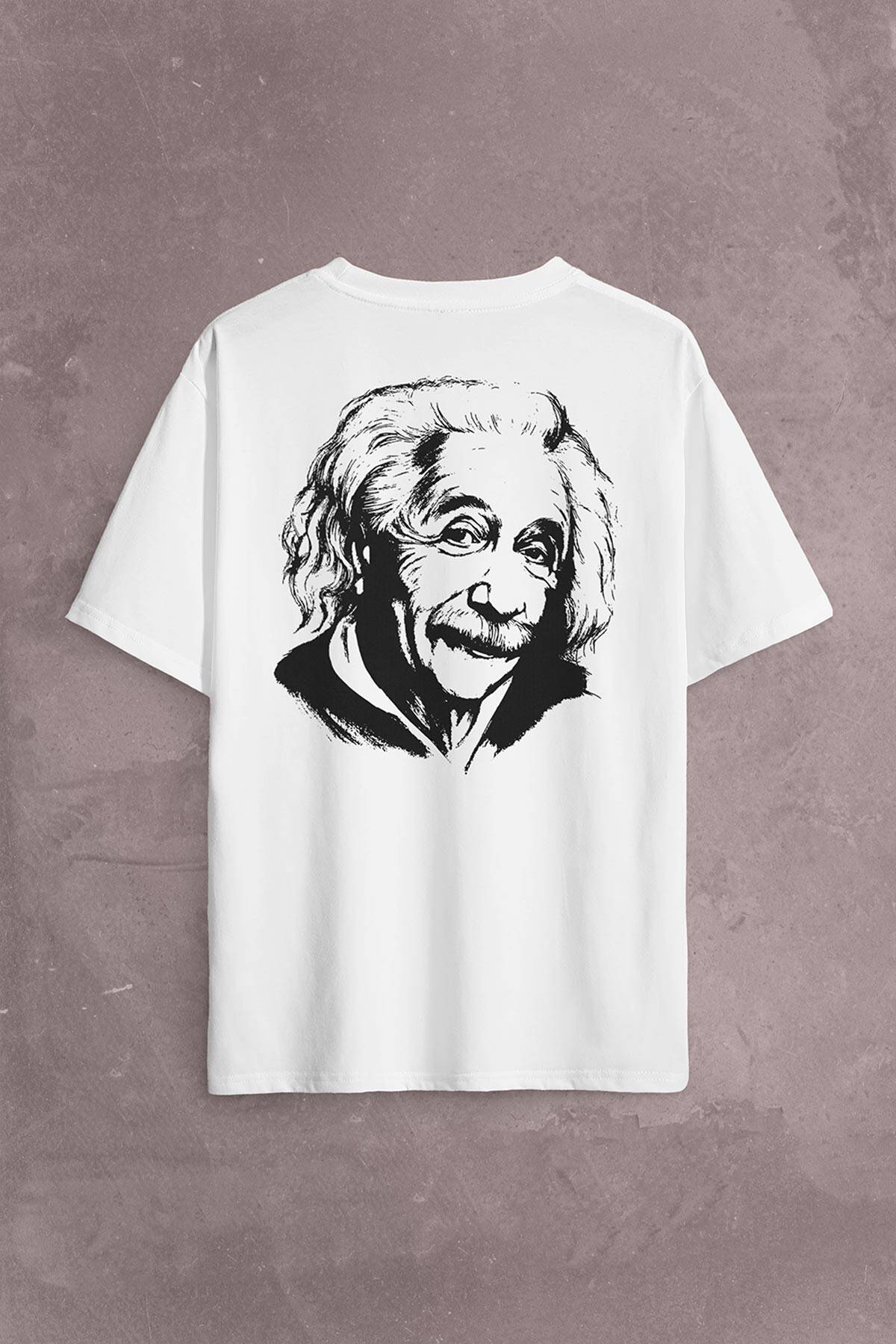 Albert Einstein İzafiyet Görelilik Teorisi E=mc2 Fizik Sırt Ön Baskılı Oversize Tişört Unisex T-Shirt - 1